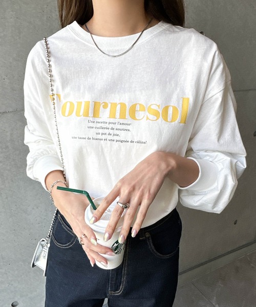 andme(アンドミー)の「コットン天竺フレンチロゴプリント長袖Tシャツ(Tシャツ/カットソー・レディース・ホワイト×レッド/ホワイト×ピンク/ホワイト×ネイビー/ホワイト×グリーン/ホワイト×イエロー・S/M)」の4枚目の写真