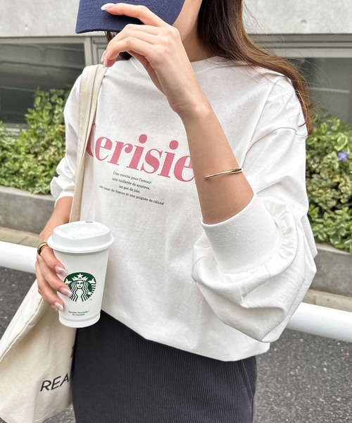 andme(アンドミー)の「コットン天竺フレンチロゴプリント長袖Tシャツ(Tシャツ/カットソー・レディース・ホワイト×レッド/ホワイト×ピンク/ホワイト×ネイビー/ホワイト×グリーン/ホワイト×イエロー・S/M)」の5枚目の写真