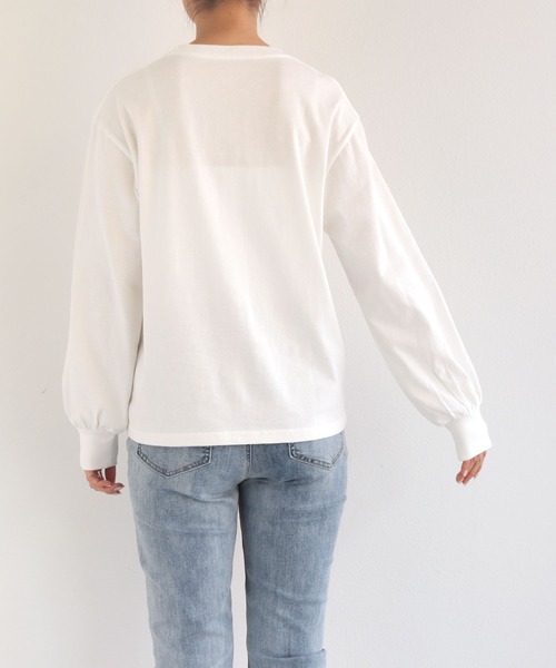 andme(アンドミー)の「コットン天竺フレンチロゴプリント長袖Tシャツ(Tシャツ/カットソー・レディース・ホワイト×レッド/ホワイト×ピンク/ホワイト×ネイビー/ホワイト×グリーン/ホワイト×イエロー・S/M)」の9枚目の写真