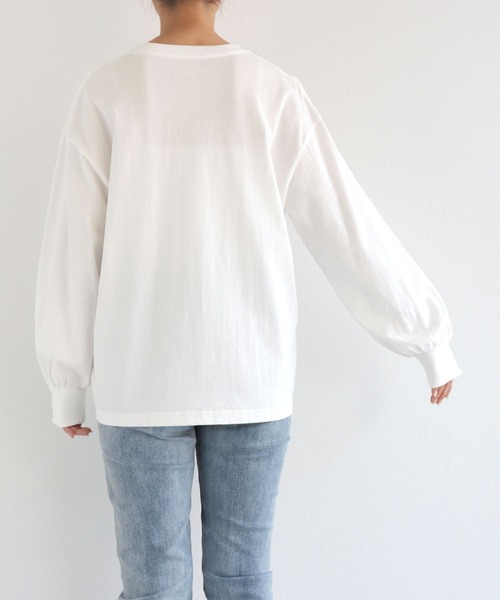 andme(アンドミー)の「コットン天竺フレンチロゴプリント長袖Tシャツ(Tシャツ/カットソー・レディース・ホワイト×レッド/ホワイト×ピンク/ホワイト×ネイビー/ホワイト×グリーン/ホワイト×イエロー・S/M)」の12枚目の写真