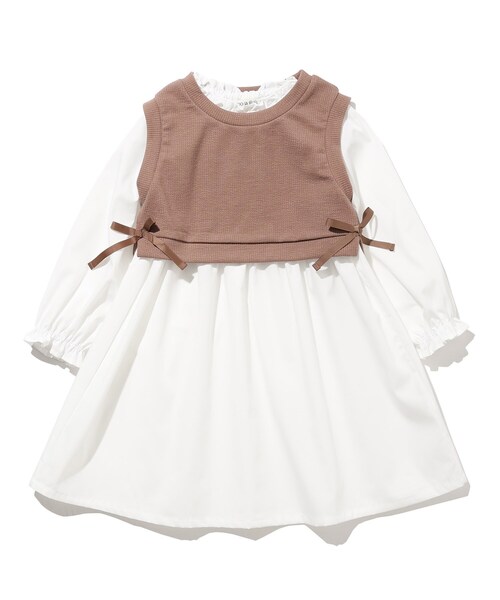 SHOO・LA・RUE(シューラルー)の「【100-140cm/2点セット】ベスト+フリル衿ワンピセット(ワンピース・キッズ・ブラウン系その他/ブラック・13/14/10/11/12)」の2枚目の写真