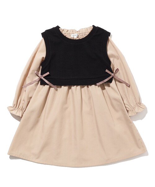 SHOO・LA・RUE(シューラルー)の「【100-140cm/2点セット】ベスト+フリル衿ワンピセット(ワンピース・キッズ・ブラウン系その他/ブラック・13/14/10/11/12)」の1枚目の写真