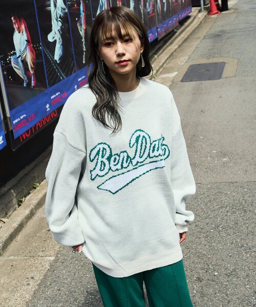 BEN DAVIS（ベンデイビス）の「【BEN DAVIS/ベンデイビス]  TWO SIDE LOGO KNIT/グラフィックジャガードニット/バックロゴ/オーバルロゴ/ユニセックス（ニット/セーター・メンズ・ブラック/ブルー/グリーン/ナチュラル・SMALL/MEDIUM/LARGE/X-LARGE）」の3枚目の写真