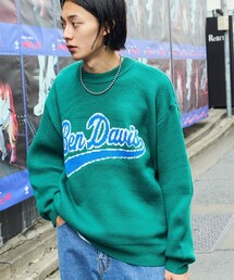 【BEN DAVIS/ベンデイビス]  TWO SIDE LOGO KNIT/グラフィックジャガードニット/バックロゴ/オーバルロゴ/ユニセックス