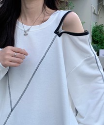 meJane | アウトリンキングショルダーZIPデザインロングＴ(Tシャツ/カットソー)