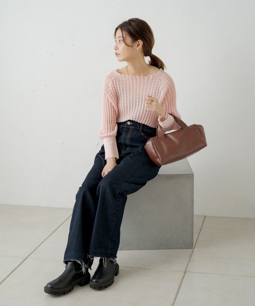 Kastane（カスタネ）の「シアージャガード7分袖ニット（ニット/セーター・レディース・アイボリー/ピンク・FREE）」の7枚目の写真