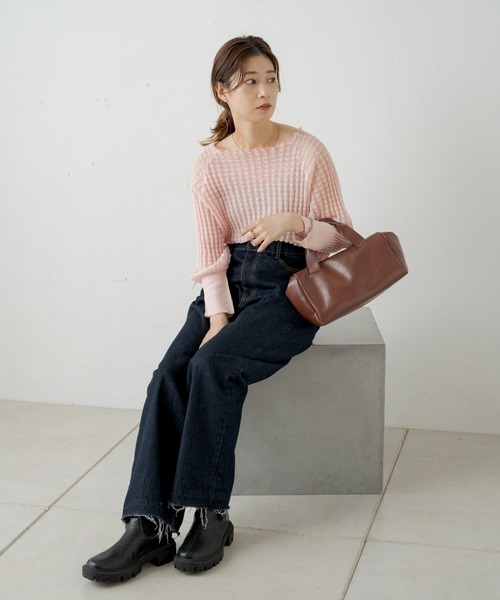 Kastane（カスタネ）の「シアージャガード7分袖ニット（ニット/セーター・レディース・アイボリー/ピンク・FREE）」の6枚目の写真