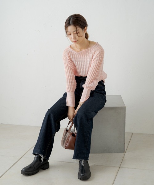 Kastane（カスタネ）の「シアージャガード7分袖ニット（ニット/セーター・レディース・アイボリー/ピンク・FREE）」の12枚目の写真