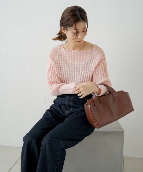 Kastane（カスタネ）の「シアージャガード7分袖ニット（ニット/セーター・レディース・アイボリー/ピンク・FREE）」の4枚目の写真