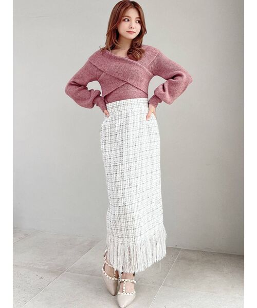 RESEXXY（リゼクシー）の「フロントクロスオフショルニットトップス（ニット/セーター・レディース・ブラック/ピンク/アイボリー/ブルー・FREE）」の11枚目の写真