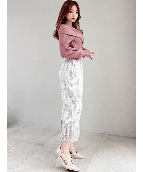 RESEXXY（リゼクシー）の「フロントクロスオフショルニットトップス（ニット/セーター・レディース・ブラック/ピンク/アイボリー/ブルー・FREE）」の12枚目の写真