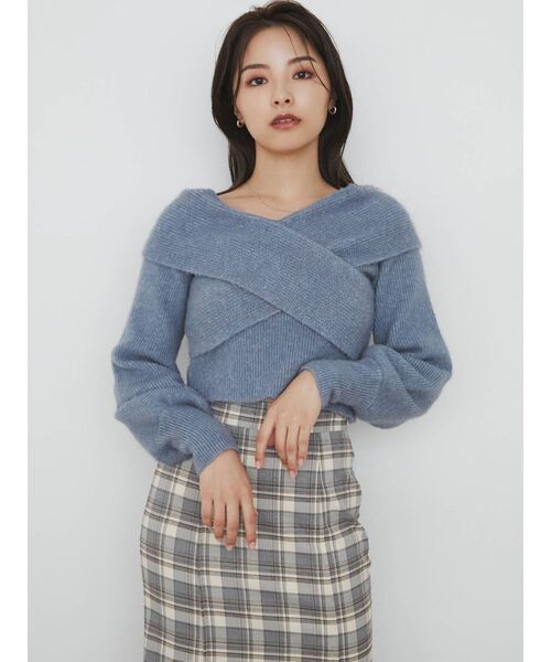 RESEXXY（リゼクシー）の「フロントクロスオフショルニットトップス（ニット/セーター・レディース・ブラック/ピンク/アイボリー/ブルー・FREE）」の19枚目の写真