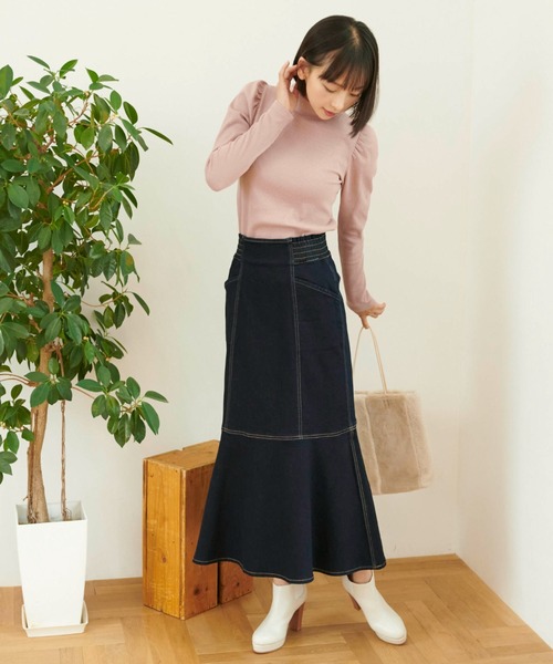 FREE'S MART(フリーズマート)の「◆三角テレコハイネックパフスリーブカットソー(Tシャツ/カットソー・レディース・ホワイト/ブラック/ピンク/ブルー・FREE)」の8枚目の写真