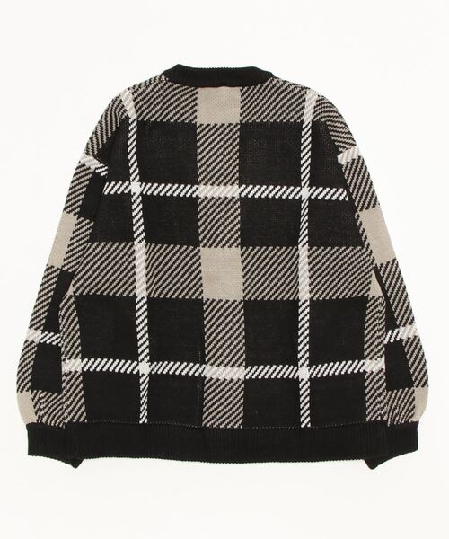 SITRY（シトリー）の「Balloon Sleeve Big silhouette Plaid Knit Cardigan/バルーンスリーブ ビッグシルエット チェック柄 ニット カーディガン/カーデ（カーディガン/ボレロ・メンズ・ネイビー/グリーン/ブラック・M/L/XL）」の5枚目の写真