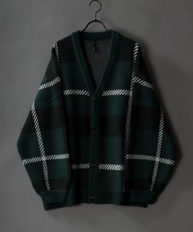 SITRY | Balloon Sleeve Big silhouette Plaid Knit Cardigan/バルーンスリーブ ビッグシルエット チェック柄 ニット カーディガン/カーデ(カーディガン/ボレロ)
