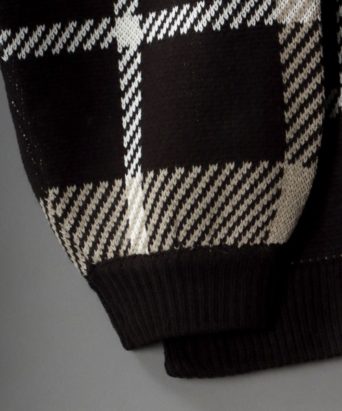 SITRY（シトリー）の「Balloon Sleeve Big silhouette Plaid Knit Cardigan/バルーンスリーブ ビッグシルエット チェック柄 ニット カーディガン/カーデ（カーディガン/ボレロ・メンズ・ネイビー/グリーン/ブラック・M/L/XL）」の6枚目の写真