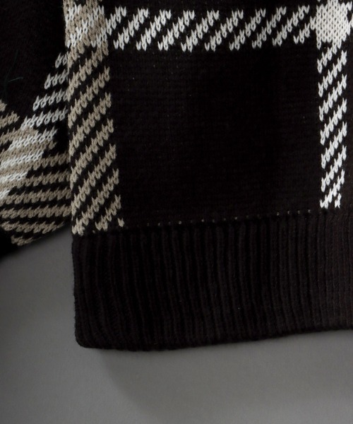 SITRY（シトリー）の「Balloon Sleeve Big silhouette Plaid Knit Cardigan/バルーンスリーブ ビッグシルエット チェック柄 ニット カーディガン/カーデ（カーディガン/ボレロ・メンズ・ネイビー/グリーン/ブラック・M/L/XL）」の10枚目の写真