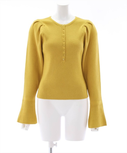 clear（クリア）の「ボリュームスリーブリブニットトップス（ニット/セーター・レディース・アイボリー/グレイッシュベージュ/ブラック/ブルー/オレンジ/マスタード・F）」の5枚目の写真