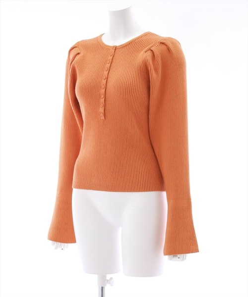 clear（クリア）の「ボリュームスリーブリブニットトップス（ニット/セーター・レディース・アイボリー/グレイッシュベージュ/ブラック/ブルー/オレンジ/マスタード・F）」の7枚目の写真