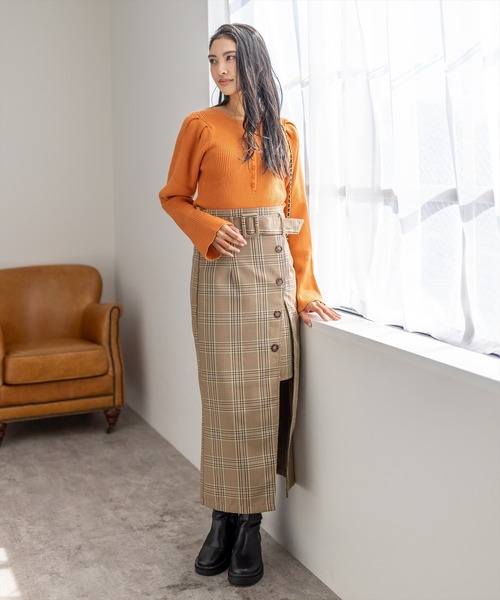 clear（クリア）の「ボリュームスリーブリブニットトップス（ニット/セーター・レディース・アイボリー/グレイッシュベージュ/ブラック/ブルー/オレンジ/マスタード・F）」の19枚目の写真