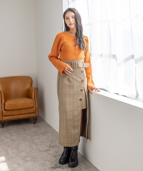 clear（クリア）の「ボリュームスリーブリブニットトップス（ニット/セーター・レディース・アイボリー/グレイッシュベージュ/ブラック/ブルー/オレンジ/マスタード・F）」の20枚目の写真