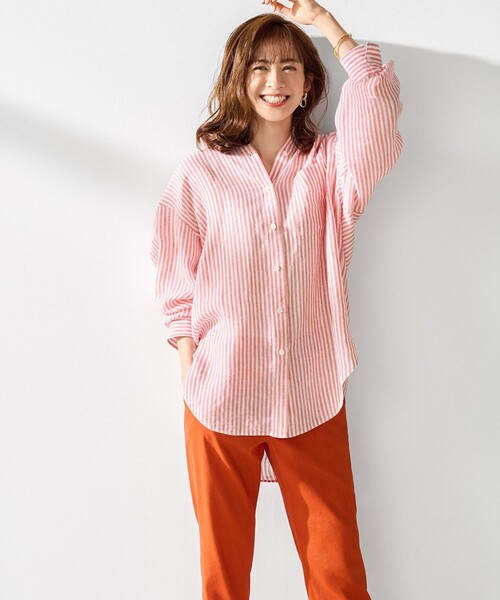 【新品】23区　マガジン掲載　大きいサイズ　LIBECO　ビッグシルエットシャツ マガジン掲載】LIBECO ビッグシルエット ポケット シャツ(番号