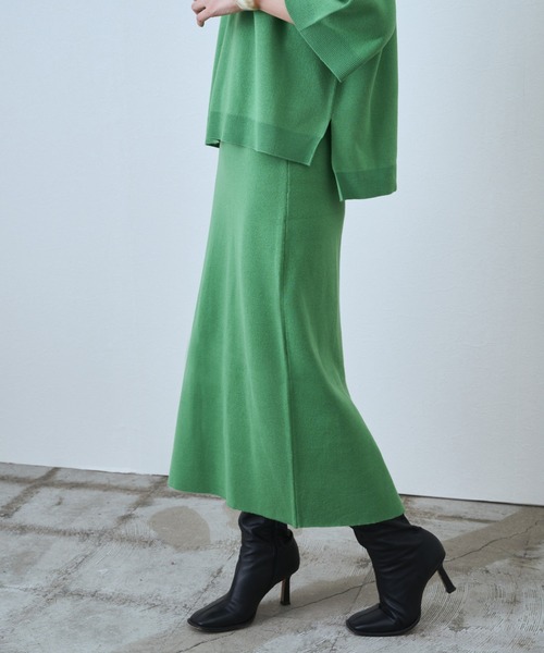 audrey and john wad（オードリーアンドジョンワッド）の「ミラノリブハイウエストロングスカート（スカート・レディース・ブラック/ライトグリーン/オレンジ・FREE）」の3枚目の写真