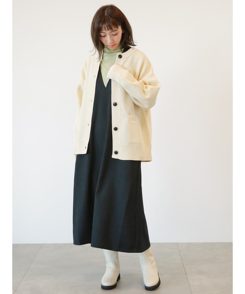 Lugnoncure（ルノンキュール）の「無撚糸地柄編みカーディガン（カーディガン/ボレロ・レディース・パープル/オフホワイト/チャコール・ﾌﾘ-）」の4枚目の写真