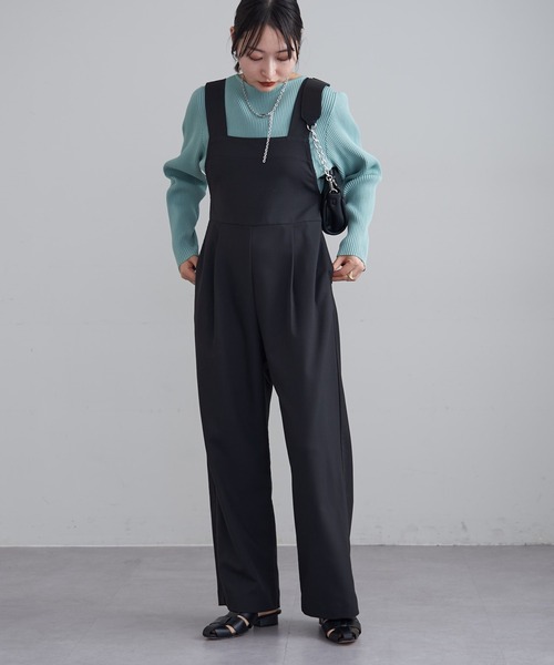 mline（エムライン）の「[mline]ショルダーボタンサロペット（サロペット/オーバーオール・レディース・ブラック/アイボリー・FREE）」の2枚目の写真