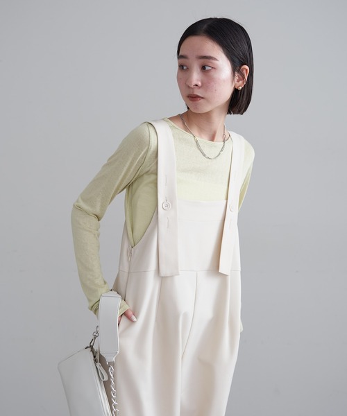 mline（エムライン）の「[mline]ショルダーボタンサロペット（サロペット/オーバーオール・レディース・ブラック/アイボリー・FREE）」の5枚目の写真