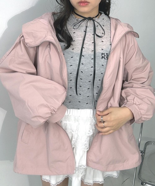 AS KNOW AS plus（アズノゥアズプラス）の「○ボリューム袖ミドルブルゾン（マウンテンパーカー・レディース・ブラック/ブルー/アイボリー/ライトカーキ/グレー/ピンク・FREE）」の10枚目の写真