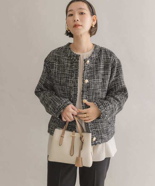 F by ROSSO(エフバイロッソ)の「F by ROSSO ツイードノーカラージャケット(その他アウター・レディース・ブラック/オフホワイト・FREE)」の2枚目の写真