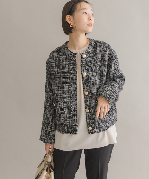 F by ROSSO(エフバイロッソ)の「F by ROSSO ツイードノーカラージャケット(その他アウター・レディース・ブラック/オフホワイト・FREE)」の20枚目の写真