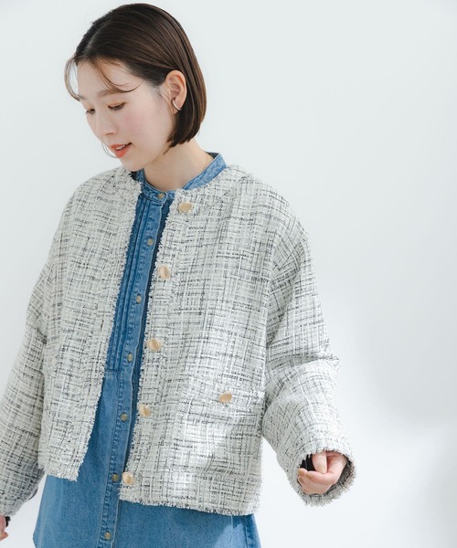 F by ROSSO(エフバイロッソ)の「F by ROSSO ツイードノーカラージャケット(その他アウター・レディース・ブラック/オフホワイト・FREE)」の22枚目の写真