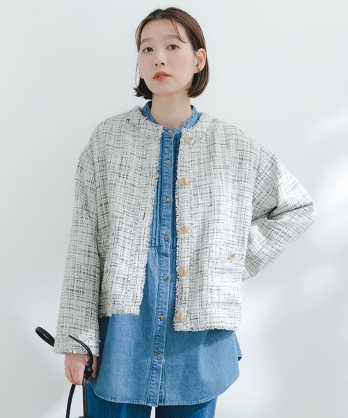 F by ROSSO(エフバイロッソ)の「F by ROSSO ツイードノーカラージャケット(その他アウター・レディース・ブラック/オフホワイト・FREE)」の19枚目の写真