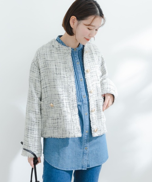 F by ROSSO(エフバイロッソ)の「F by ROSSO ツイードノーカラージャケット(その他アウター・レディース・ブラック/オフホワイト・FREE)」の16枚目の写真