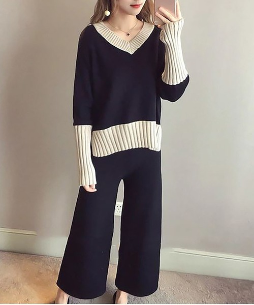 NinaetLina（ニナエリナ）の「ニット上下セットアップ（セットアップ・レディース・ブラック・M/L/XL）」の6枚目の写真
