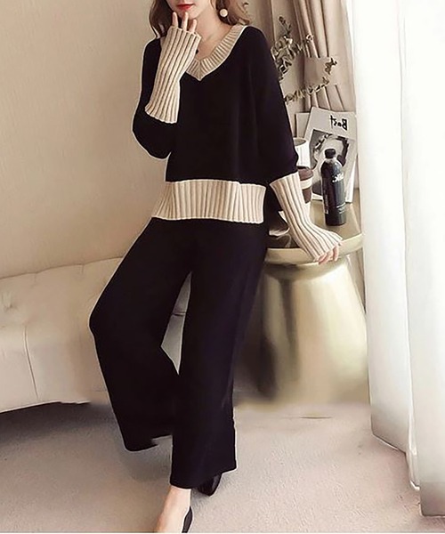 NinaetLina（ニナエリナ）の「ニット上下セットアップ（セットアップ・レディース・ブラック・M/L/XL）」の3枚目の写真
