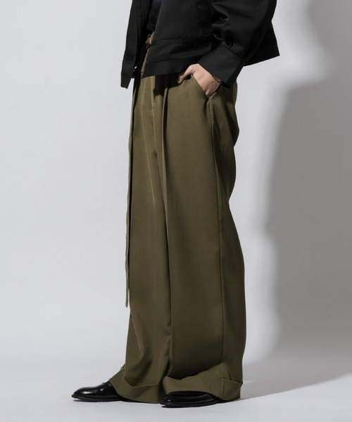 Adoon plain（アドーンプレーン）の「【High waist straight pants】/ハイウエストストレートパンツ(セットアップ対応)（スラックス・メンズ・ブラック/カーキブラウン・LARGE/MEDIUM/SMALL）」の2枚目の写真