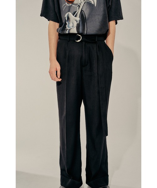 Adoon plain（アドーンプレーン）の「【High waist straight pants】/ハイウエストストレートパンツ(セットアップ対応)（スラックス・メンズ・ブラック/カーキブラウン・LARGE/MEDIUM/SMALL）」の3枚目の写真