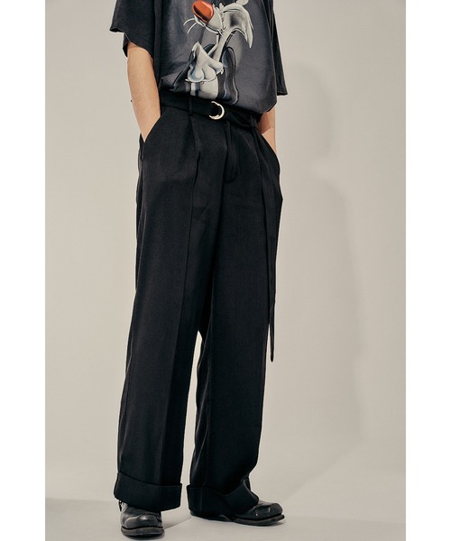 Adoon plain（アドーンプレーン）の「【High waist straight pants】/ハイウエストストレートパンツ(セットアップ対応)（スラックス・メンズ・ブラック/カーキブラウン・LARGE/MEDIUM/SMALL）」の4枚目の写真