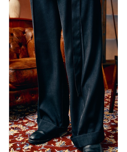 Adoon plain（アドーンプレーン）の「【High waist straight pants】/ハイウエストストレートパンツ(セットアップ対応)（スラックス・メンズ・ブラック/カーキブラウン・LARGE/MEDIUM/SMALL）」の13枚目の写真