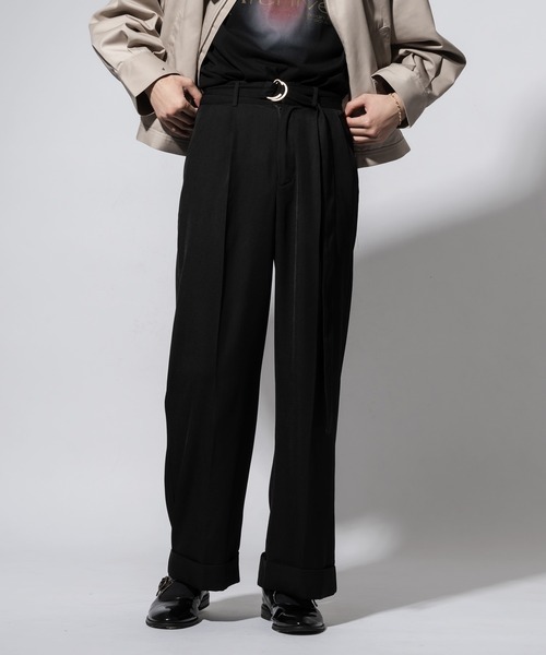 Adoon plain（アドーンプレーン）の「【High waist straight pants】/ハイウエストストレートパンツ(セットアップ対応)（スラックス・メンズ・ブラック/カーキブラウン・LARGE/MEDIUM/SMALL）」の18枚目の写真