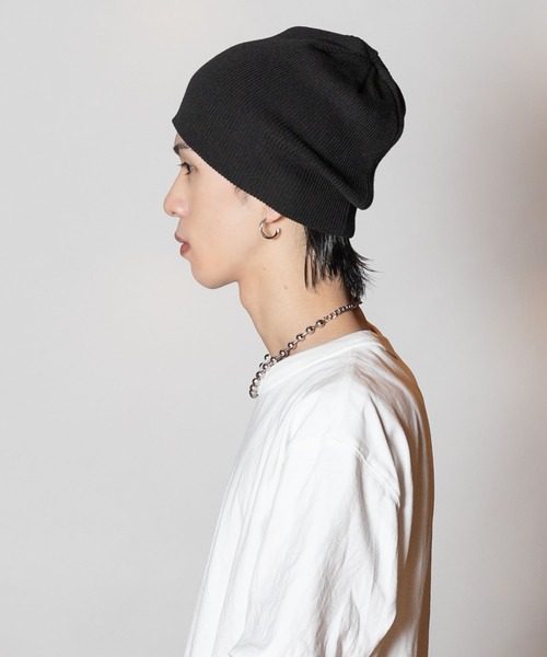 ファー付きニット帽 ネイビー　ca4la カシラ MIXED SS KNIT(ONESIZE BLACK): ニットキャップ｜帽子通販