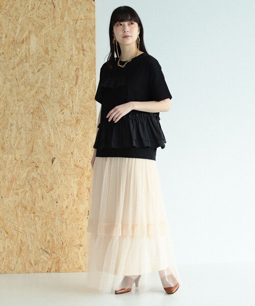 Ray BEAMS（レイビームス）の「RBS / イソザイ フリル ハーフスリーブ Tシャツ（Tシャツ/カットソー・レディース・ブラック/ホワイト・ONE SIZE）」の12枚目の写真