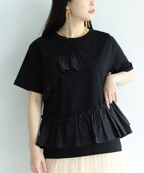 Ray BEAMS（レイビームス）の「RBS / イソザイ フリル ハーフスリーブ Tシャツ（Tシャツ/カットソー・レディース・ブラック/ホワイト・ONE SIZE）」の14枚目の写真