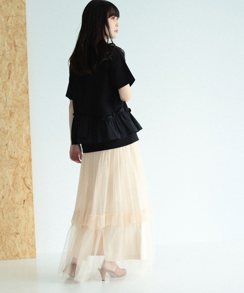 Ray BEAMS（レイビームス）の「RBS / イソザイ フリル ハーフスリーブ Tシャツ（Tシャツ/カットソー・レディース・ブラック/ホワイト・ONE SIZE）」の9枚目の写真