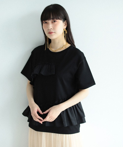 Ray BEAMS（レイビームス）の「RBS / イソザイ フリル ハーフスリーブ Tシャツ（Tシャツ/カットソー・レディース・ブラック/ホワイト・ONE SIZE）」の22枚目の写真