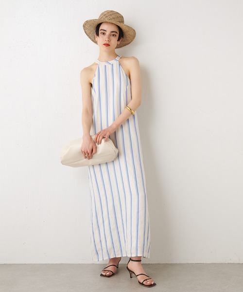 【THEPAUSE】リネンストライプアメスリワンピース
