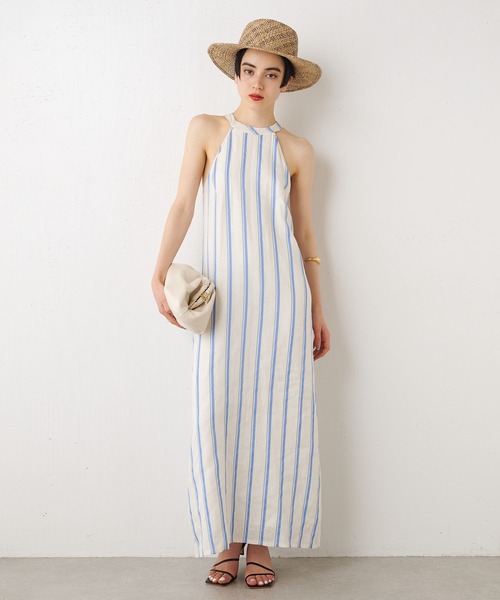 【THEPAUSE】リネンストライプアメスリワンピース